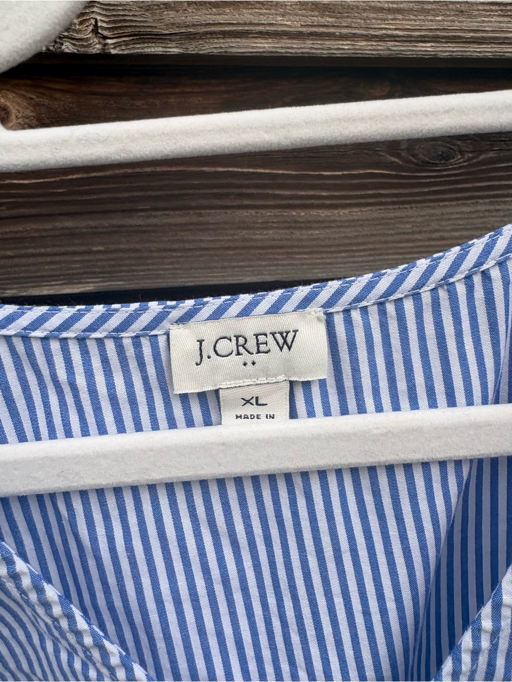 J. Crew Factory Blue & White Striped Ruffle-Sleeve V-Neck Blouse - Picture 3 of 3